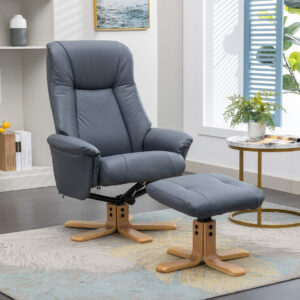 Hawaii Real Leather Swivel Recliner Chair - Petrol Blue / Free Footstool / Leather Match
