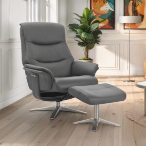 Hudson Real Leather Swivel Recliner - Iron / Full Leather