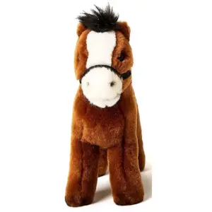 Uni Toys L59029A Dark Brown Horse with Bridle 23cm Standing Pony Plush Toy