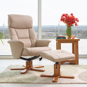 Marseilles Faux Leather Swivel Recliner Chair - Cafe Latte / Free Footstool / Faux Leather