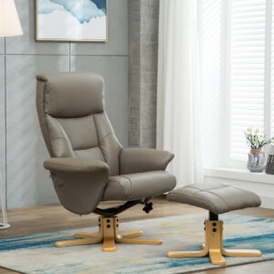 Marseilles Faux Leather Swivel Recliner Chair - Grey / Free Footstool / Faux Leather