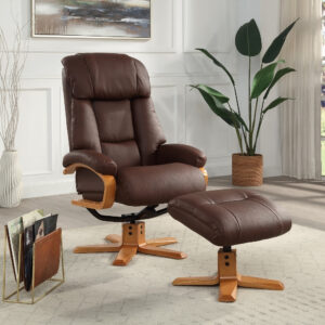 Nice Luxury Real Leather Swivel Recliner Chair - Chestnut / Free Footstool / Leather Match