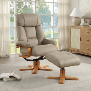 Nice Luxury Real Leather Swivel Recliner Chair - Pebble / Free Footstool / Leather Match