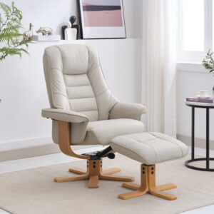 Sardinia Real Leather Swivel Recliner Chair - Mushroom / Free Footstool / Leather Match