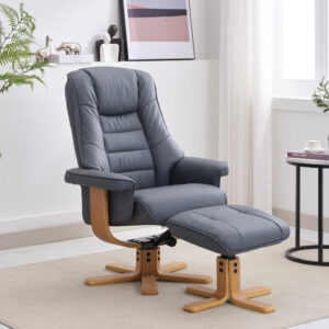 Sardinia Real Leather Swivel Recliner Chair - Petrol Blue / Free Footstool / Leather Match