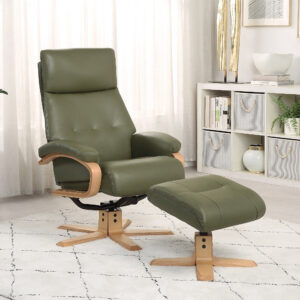 Vienna Real Leather Swivel Recliner - Olive Green / Leather Match