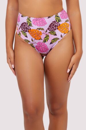 D+ Swimwear Riley Mix & Match Pink Palm Print High Waisted Bikini Bottom | UK 10 | Peek & Beau