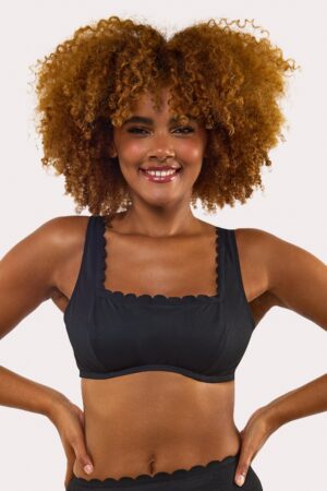 D+ Swimwear Sophia Mix & Match Fuller Bust Black Scallop Crop Bikini Top | UK 38DD | Peek & Beau