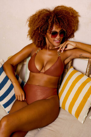 D+ Swimwear Morgan Bronze Glitter Mix & Match Fuller Bust Triangle Bikini Top | UK 12E/F | Wolf & Whistle