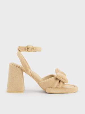 CHARLES & KEITH - Loey Textured Bow Ankle-Strap Sandals