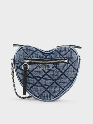 CHARLES & KEITH - Philomena Denim Quilted Heart Crossbody Bag