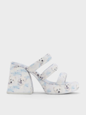 CHARLES & KEITH - Tattie Dog-Print Puffy-Strap Platform Mules