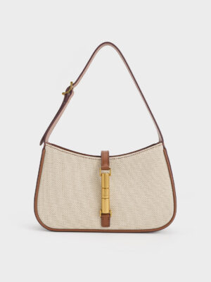 CHARLES & KEITH - Cesia Canvas Metallic-Accent Shoulder Bag