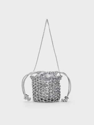 CHARLES & KEITH - Beaded Chain-Handle Bucket Bag