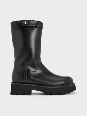 CHARLES & KEITH - Side-Zip Lug-Sole Calf Boots