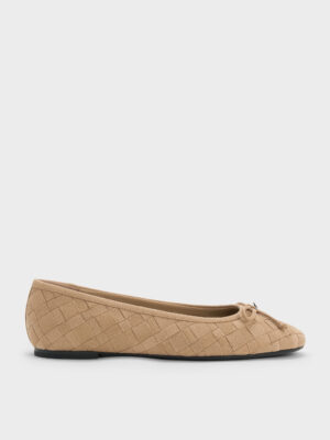 CHARLES & KEITH - Ivette Faux Suede Woven Bow Ballet Flats