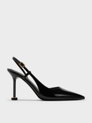 CHARLES & KEITH - Wynn Patent Pointed-Toe Sculptural-Heel Slingback Pumps