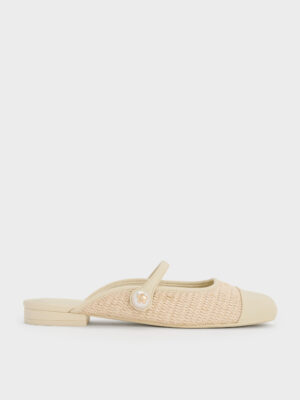 CHARLES & KEITH - Aeryn Raffia Pearl-Embellished Slip-On Mary Janes