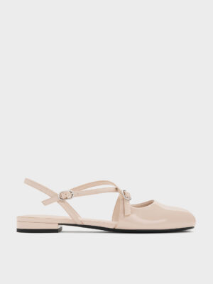 CHARLES & KEITH - Patent Crossover Buckled Slingback Flats