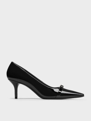 CHARLES & KEITH - Dorian Patent Bow Pointed Stiletto Pumps
