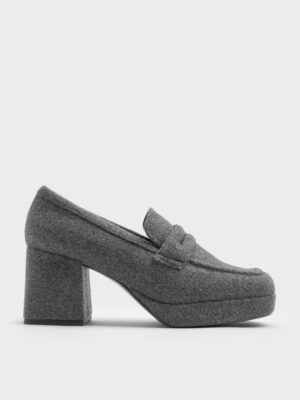 CHARLES & KEITH - Felt Platform Penny Loafer Pumps