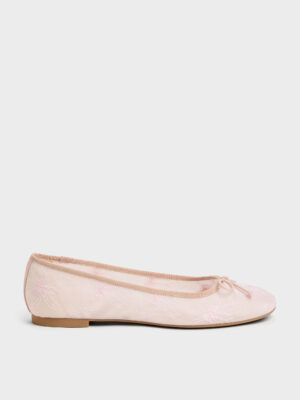 CHARLES & KEITH - Embroidered-Mesh Bow Ballet Flats