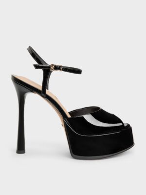 CHARLES & KEITH - Francesca Patent Leather Peep-Toe Platform Heels