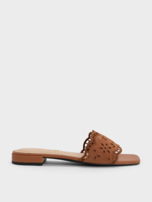 CHARLES & KEITH - Leather Embroidered Slide Sandals