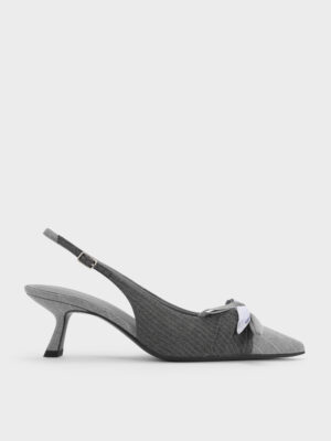CHARLES & KEITH - Striped Knot-Bow Pointed Slingback Pumps