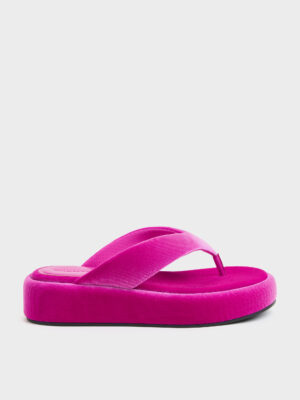 CHARLES & KEITH - Velvet Flatform Thong Sandals