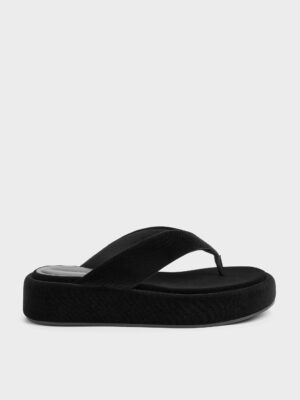 CHARLES & KEITH - Velvet Flatform Thong Sandals