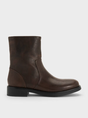 CHARLES & KEITH - Burnished Side-Zip Ankle Boots