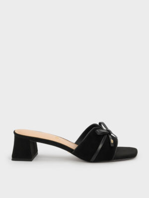 CHARLES & KEITH - Leather & Suede Bow Heeled Mules