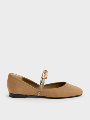 CHARLES & KEITH - Franca Faux Suede Beaded-Strap Mary Janes