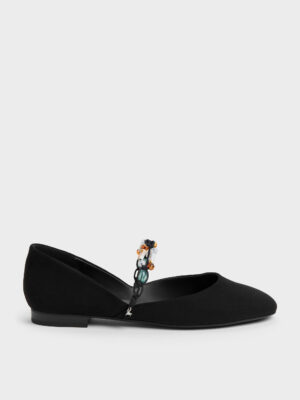 CHARLES & KEITH - Franca Faux Suede Beaded-Strap Mary Janes