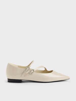 CHARLES & KEITH - Patent Crystal-Buckle Double-Strap Mary Janes