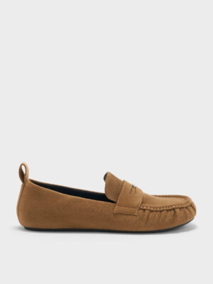 CHARLES & KEITH - Faux Suede Ruched Penny Loafers