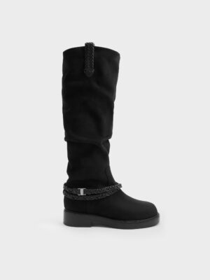 CHARLES & KEITH - Franca Faux Suede Braided-Strap Knee-High Boots