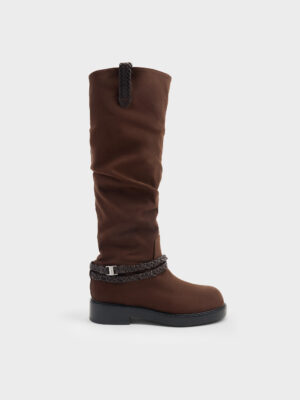 CHARLES & KEITH - Franca Faux Suede Braided-Strap Knee-High Boots