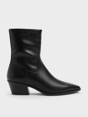 CHARLES & KEITH - Crinkle-Effect Tapered Ankle Boots
