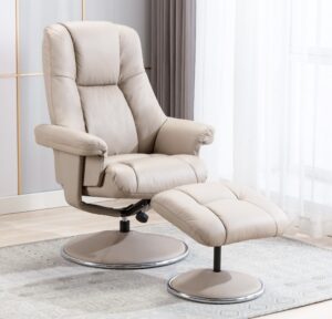 Denver Real Leather Luxury Swivel Recliner Chair - Pebble / Free Footstool / Full Leather