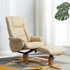 Cairo Plush Swivel Recliner Chair - Cream / Free Footstool / Plush PU