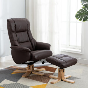 Cairo Plush Swivel Recliner Chair - Brown / Free Footstool / Plush PU
