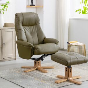 Dubai Luxury Plush PU Swivel Recliner - Olive Green / Free Footstool / Plush PU
