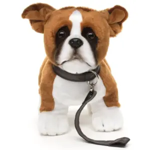 Uni Toys HBO2326 Boxer Puppy White and Brown 30cm Dog Plush Toy with Leash