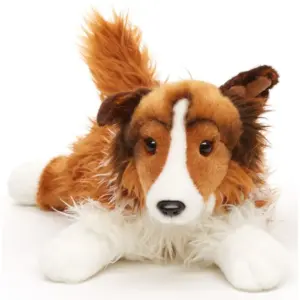 Uni Toys I20196A-WB Long-Haired Collie 41cm Lying Dog Soft Plush Toy