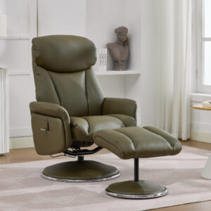 Sahara Real Leather Swivel Recliner - Olive Green / Full Leather
