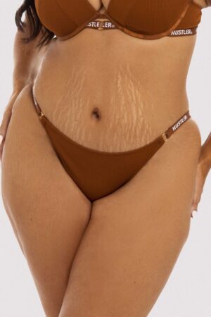 Branded Ribbed Chocolate Tanga Brief | UK 18 | Hustler