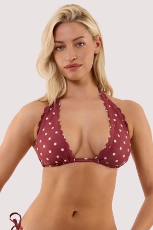 D+ Swimwear Hazel Wine Spot High Apex Triangle Bikini Top | UK 10E/F | Peek & Beau