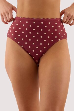 D+ Swimwear Hazel Wine Spot High Waist Bikini Brief | UK 10 | Peek & Beau